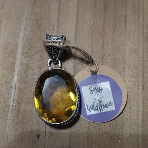 CITRINE Stamped Sterling Silver Pendant
